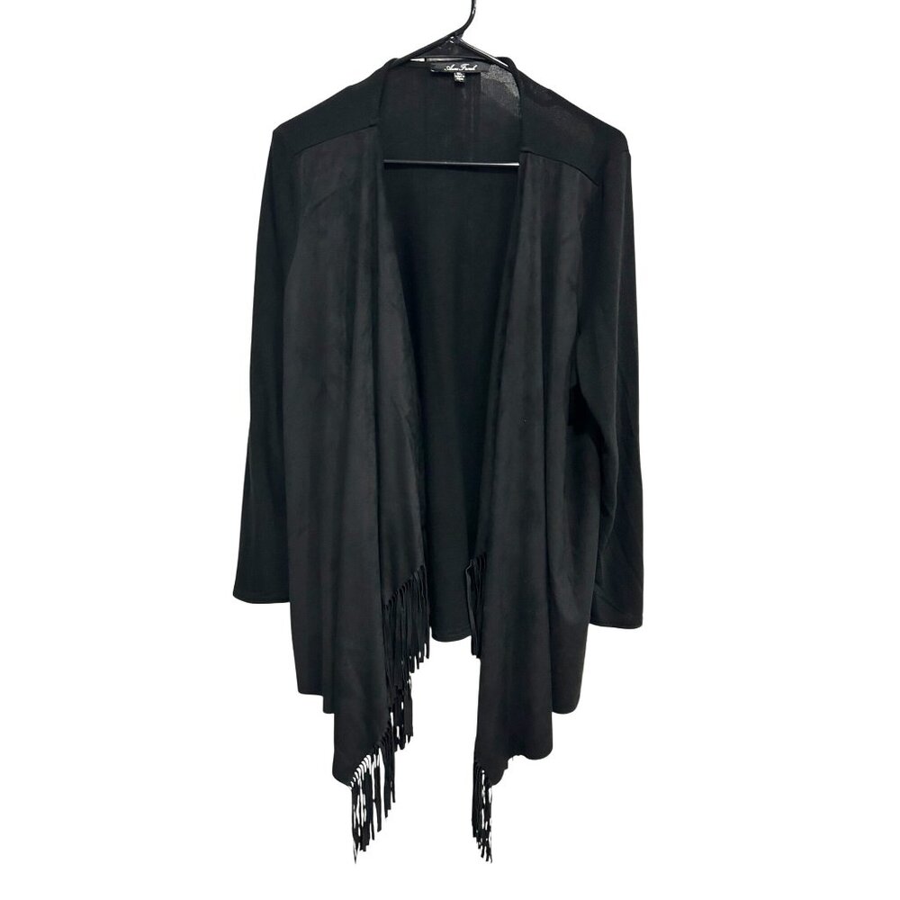Anne French Womens Black Fringe Open Cardigan Sz XL